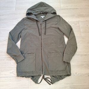 James Perse utility anorak parka full zip olive green cotton twill Size 3 Large